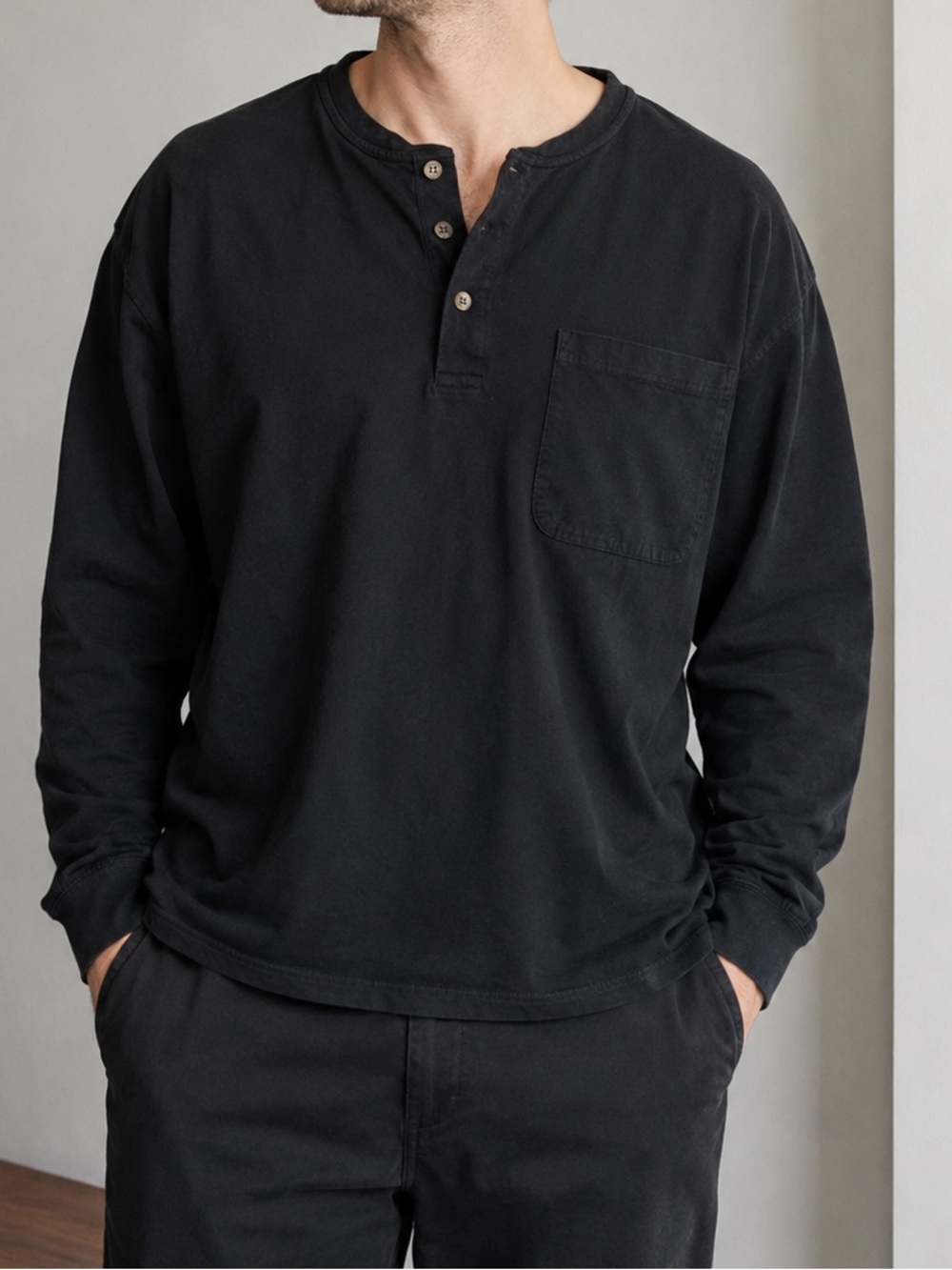 RedHead Black Long Sleeve Henley Pocket Shirt 100% Cotton Men’s XL